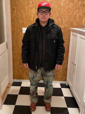 「アイテム（キャップ）」を使った、ラッキーさん（メンズ・165cm）の冬コーディネート