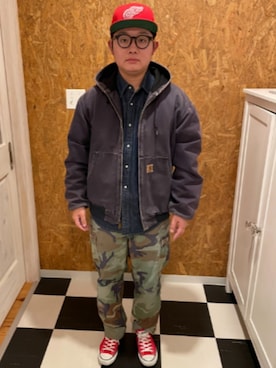 「アイテム（カーゴパンツ）」を使った、ラッキーさん（メンズ・165cm）の冬コーディネート