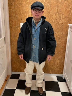 「アイテム（カバーオール）」を使った、ラッキーさん（メンズ・165cm）の冬コーディネート