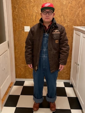 「アイテム（帽子）」を使った、ラッキーさん（メンズ・165cm）の冬コーディネート