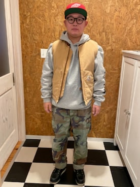 「アイテム（カーゴパンツ）」を使った、ラッキーさん（メンズ・165cm）の秋コーディネート