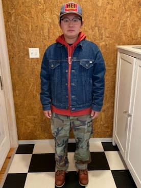 「Carhartt（カーハート）のアイテム（デニムジャケット、ブルー系）」を使った、ラッキーさん（メンズ・165cm）の春コーディネート