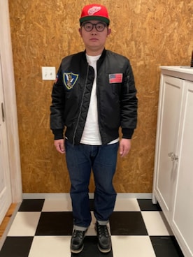 「AMERICAN NEEDLE（アメリカンニードル）のアイテム（キャップ、レッド系）」を使った、ラッキーさん（メンズ・165cm）の春コーディネート