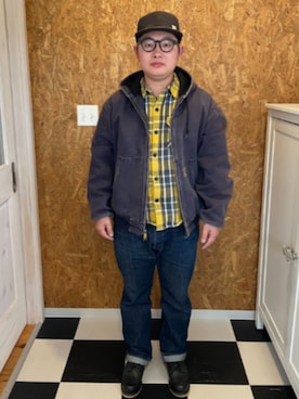 「Carhartt（カーハート）のアイテム（ジャケット/アウター、パープル系）」を使った、ラッキーさん（メンズ・165cm）の春コーディネート