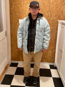 「アイテム（カバーオール）」を使った、ラッキーさん（メンズ・165cm）の冬コーディネート
