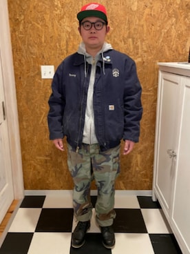 「Carhartt（カーハート）のアイテム（ジャケット/アウター、ブルー系）」を使った、ラッキーさん（メンズ・165cm）の春コーディネート