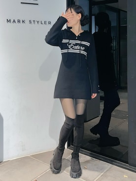 「アイテム（シュシュ）」を使った、LAMさん（レディース・162cm）の冬コーディネート