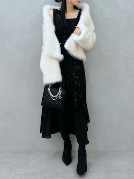 「アイテム（シュシュ）」を使った、LAMさん（レディース・162cm）の冬コーディネート