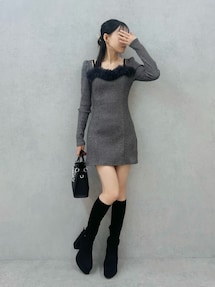 ベルテッドフェイクファーリブワンピース｜イートミー（EATME）公式