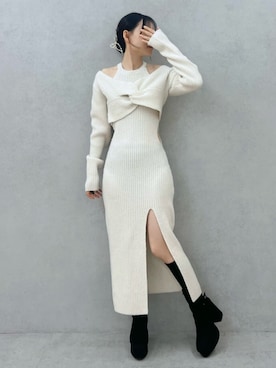 「アイテム（バレッタ/ヘアクリップ）」を使った、LAMさん（レディース・162cm）の冬コーディネート