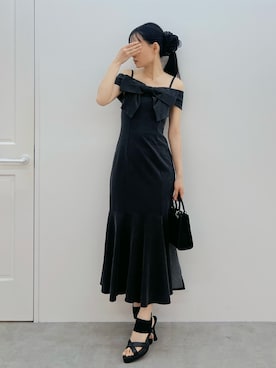 「EATME（イートミー）のBIGリボンマーメイドワンピース（ワンピース、ブラック系）」を使った、LAMさん（レディース・162cm）の春コーディネート