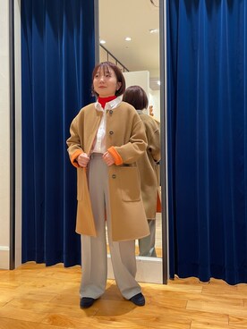 「30代コーデ」｜「アイテム（ノーカラーコート）」を使った、nolhamadaさん（レディース・153cm）の秋コーディネート