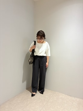 「NOLLEY’S（ノーリーズ）の《セットアップ対応》ウォッシャブルイージーツイルTブラウス（Shirts、ホワイト系）」を使った、nolhamadaさん（レディース・153cm）の春コーディネート