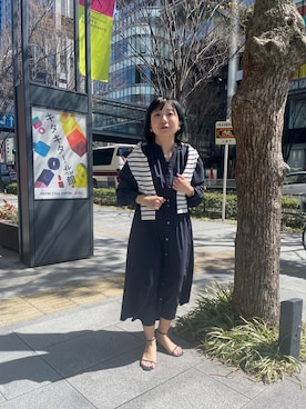 「ボーダーニット」｜「アイテム（ワンピース/ドレス）」を使った、nolhamadaさん（レディース・153cm）の春コーディネート