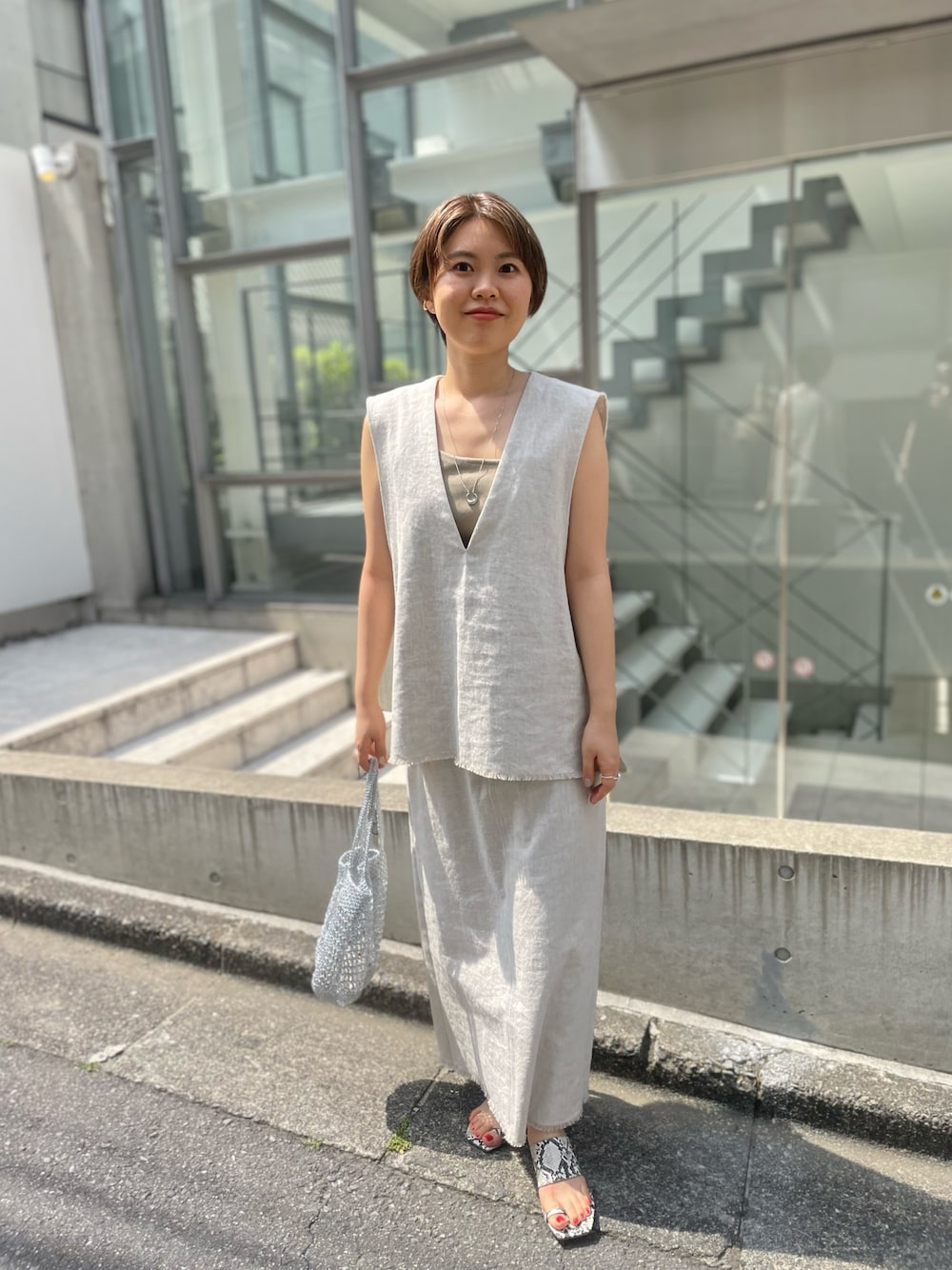パールマシェール ノースリーブ 麻ベストセットアップノースリーブ卒業 