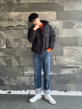 「H&M（エイチ・アンド・エム）のアイテム（ダウンジャケット/コート）」を使った、lenkosakuさん（メンズ・182cm）の冬コーディネート