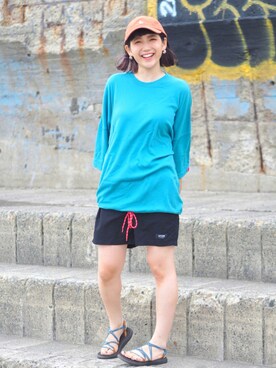 「カラーTシャツ」｜「アイテム（キャップ）」を使った、soe213さん（レディース・154cm）の夏コーディネート