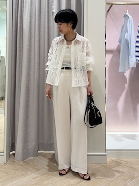 「NOLLEY’S（ノーリーズ）のトリプルカンスクエアベルト20（ベルト、ブラック系）」を使った、nol takemoriさん（レディース・154cm）の春コーディネート