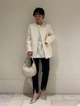 「154cm」｜「アイテム（ノーカラージャケット）」を使った、nol takemoriさん（レディース・154cm）の冬コーディネート