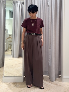 「アイテム（その他パンツ、ブラウン系）」を使った、nol takemoriさん（レディース・154cm）の夏コーディネート