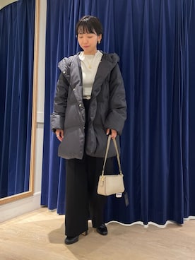 「ラメニット」｜「アイテム（ダウンジャケット/コート）」を使った、nol takemoriさん（レディース・154cm）の冬コーディネート