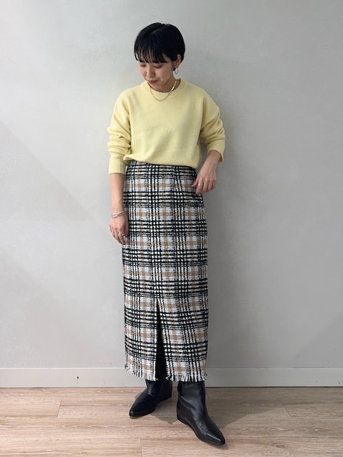 セール】《セットアップ対応》ツイードチェックフリンジタイトスカート  