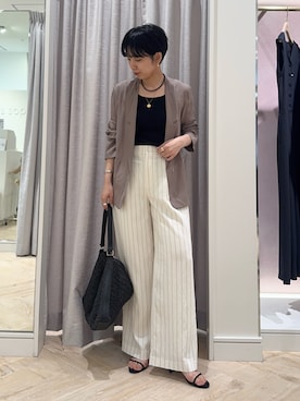 「NOLLEY’S Sophi（ノーリーズソフィ）の2WAYベアテレコタンクトップ（タンクトップ、ブラック系）」を使った、nol takemoriさん（レディース・154cm）の夏コーディネート