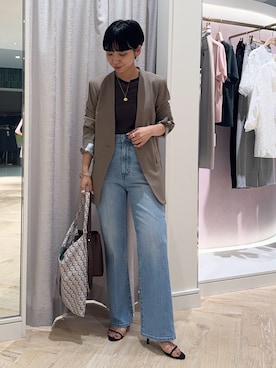 「アイテム（ノーカラージャケット）」を使った、nol takemoriさん（レディース・154cm）の秋コーディネート