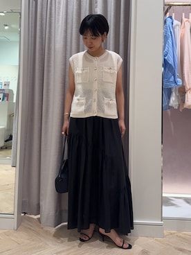 「NOLLEY’S Sophi（ノーリーズソフィ）のGIMAメッシュベスト（ベスト、ホワイト系）」を使った、nol takemoriさん（レディース・154cm）の夏コーディネート