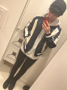 「no brand（ノーブランド）のアイテム（ブルゾン）」を使った、江戸川さん（メンズ・169cm）の春コーディネート