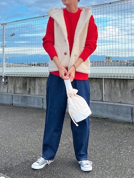 「アイテム（ベスト、ホワイト系）」を使った、うめだこうへいさん（メンズ・177cm）の秋コーディネート