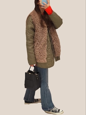 「tiptop（ティップトップ）のアイテム（ノーカラージャケット）」を使った、mee153さん（レディース・153cm）の秋コーディネート