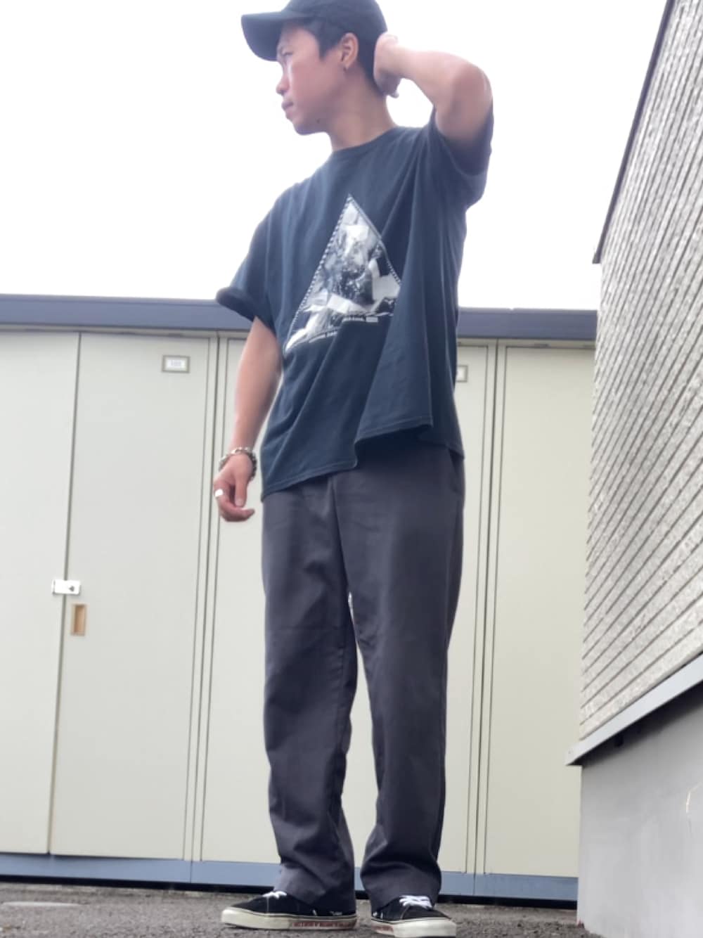「RED KAPのRED KAP/レッドキャップ JEAN CUT WORK PANT ワークパンツ/ワークチノパンツ/スケーターパンツ（チノパンツ、グレー系）」を使った、りょうすけ　RYMSさん（メンズ・176cm）の夏コーディネートの1枚目の写真