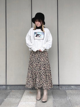 「レトロ」｜「アイテム（帽子）」を使った、ひろみさん（レディース・162cm）の冬コーディネート