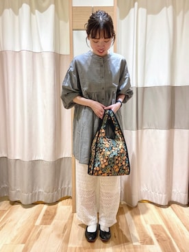 「レースパンツ」｜「アイテム（チュニック）」を使った、アオタニさん（レディース・158cm）の秋コーディネート