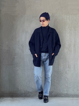 「アイテム（ニット/セーター、ブルー系）」を使った、torafukuさん（メンズ・180cm）の秋コーディネート