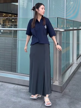 「Ungrid（アングリッド）のアイテム（ポロシャツ）」を使った、齊藤季梨さん（レディース・164cm）の春コーディネート