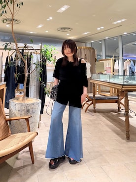 「GALLARDAGALANTE（ガリャルダガランテ）のセットシアーベロアTee（Tシャツ/カットソー、ブラック系）」を使った、gg__ayakaさん（レディース・156cm）の夏コーディネート
