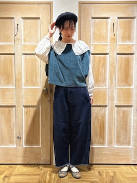 「レースブラウス」｜「アイテム（ハンチング/ベレー帽）」を使った、kahoさん（レディース・169cm）の秋コーディネート