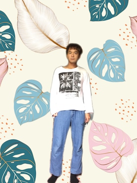 「しまむら（シマムラ）のアイテム（Tシャツ/カットソー、ピンク系）」を使った、クワちゃんさん（メンズ・172cm）の秋コーディネート