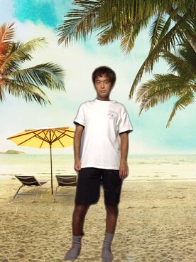 「しまむら（シマムラ）のアイテム（Tシャツ/カットソー、ホワイト系）」を使った、クワちゃんさん（メンズ・172cm）の秋コーディネート