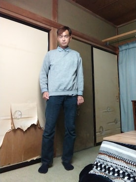 「しまむら（シマムラ）のアイテム（ニット/セーター）」を使った、クワちゃんさん（メンズ・172cm）の秋コーディネート