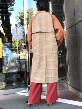 「カラーパンツ」｜「アイテム（ノーカラーコート）」を使った、yuriさん（レディース・162cm）の冬コーディネート