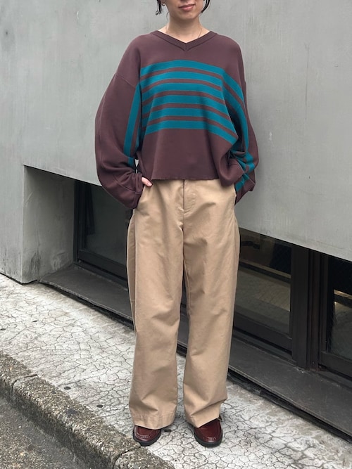 コーマコットンリブ編みニット Vネックプルオーバー