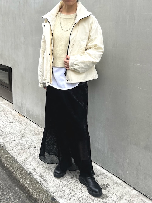 メッシュベロア＆レオパードプリントベロアロングスカート