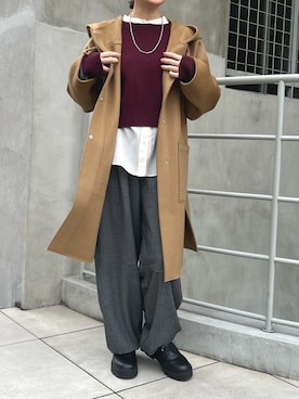 「アイテム（ダッフルコート）」を使った、yさん（レディース・162cm）の秋コーディネート