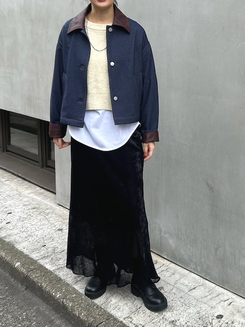 メッシュベロア＆レオパードプリントベロアロングスカート