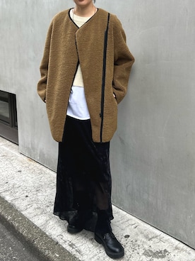 「アイテム（ノーカラーコート）」を使った、yさん（レディース・162cm）の冬コーディネート