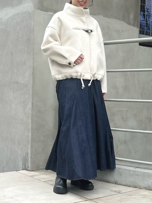 ウォッシュ5.5オンススラブデニムマキシフレアスカート