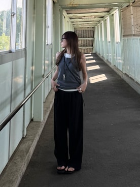 「アイテム（タンクトップ）」を使った、ちひろさん（レディース・153cm）の夏コーディネート
